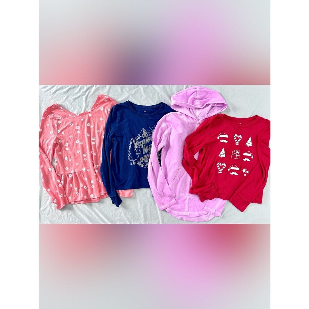 SO Girls Size 10/12 Long Sleeve Tops Lot Hoodie Graphic Holiday Pink Red Blue